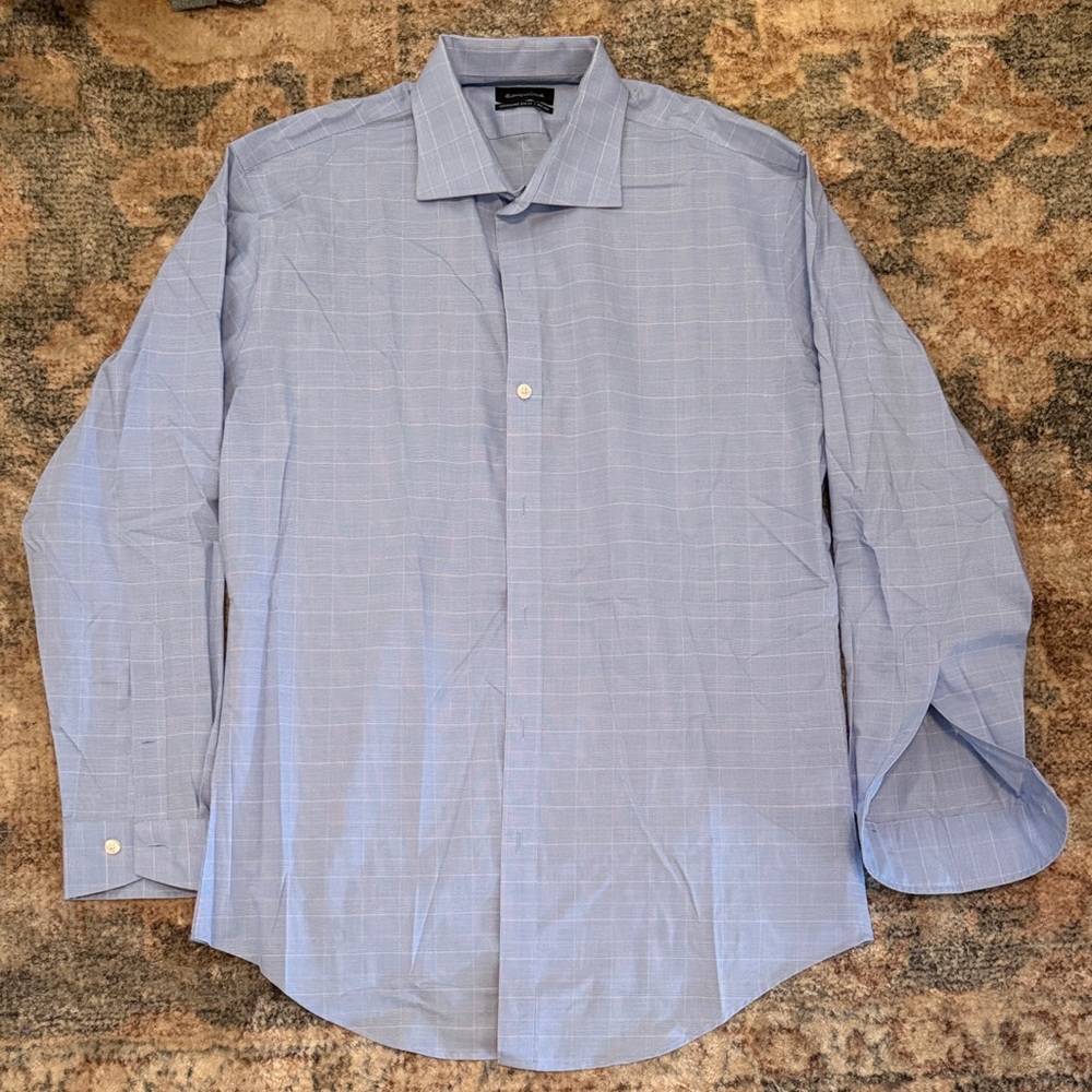 Men's Light Blue Windowpane Dress Shirt - Classic Spread Collar